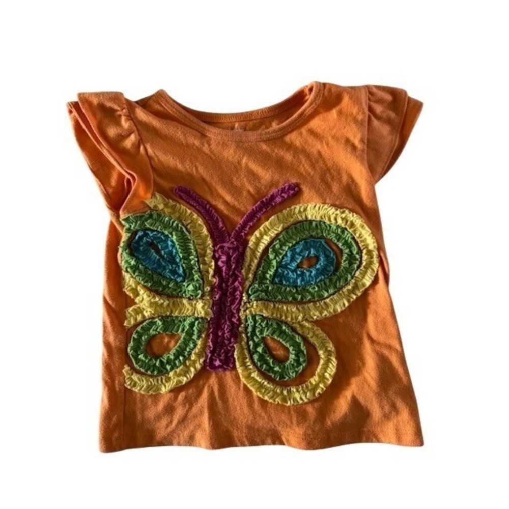 Garanimals Girls Orange Butterfly Ruffle Graphic Tee Flutter Sleeve Shirt 3T